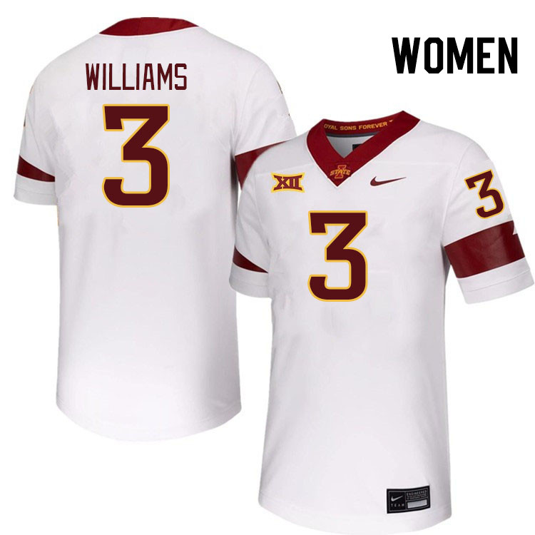 Women #3 Jontez Williams Iowa State Cyclones College Football Jerseys Stitched-White